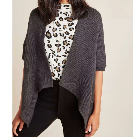 Anthropologie Akemi + Kin Etienne Cardigan Short Sleeve Dark Gray. One Size. - Picture 1 of 7
